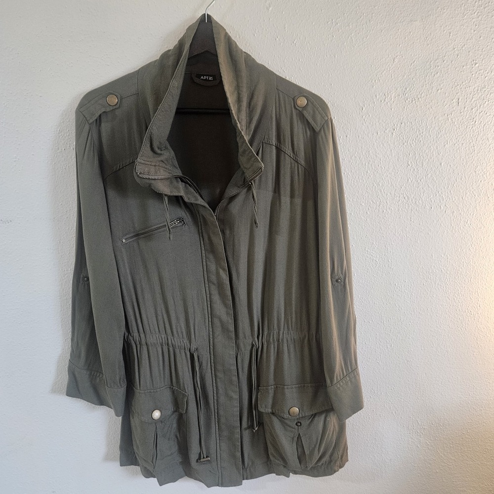 APT 9 L Jacket Olive Green Cotton Military Utility Anorak Hooded Drawstring